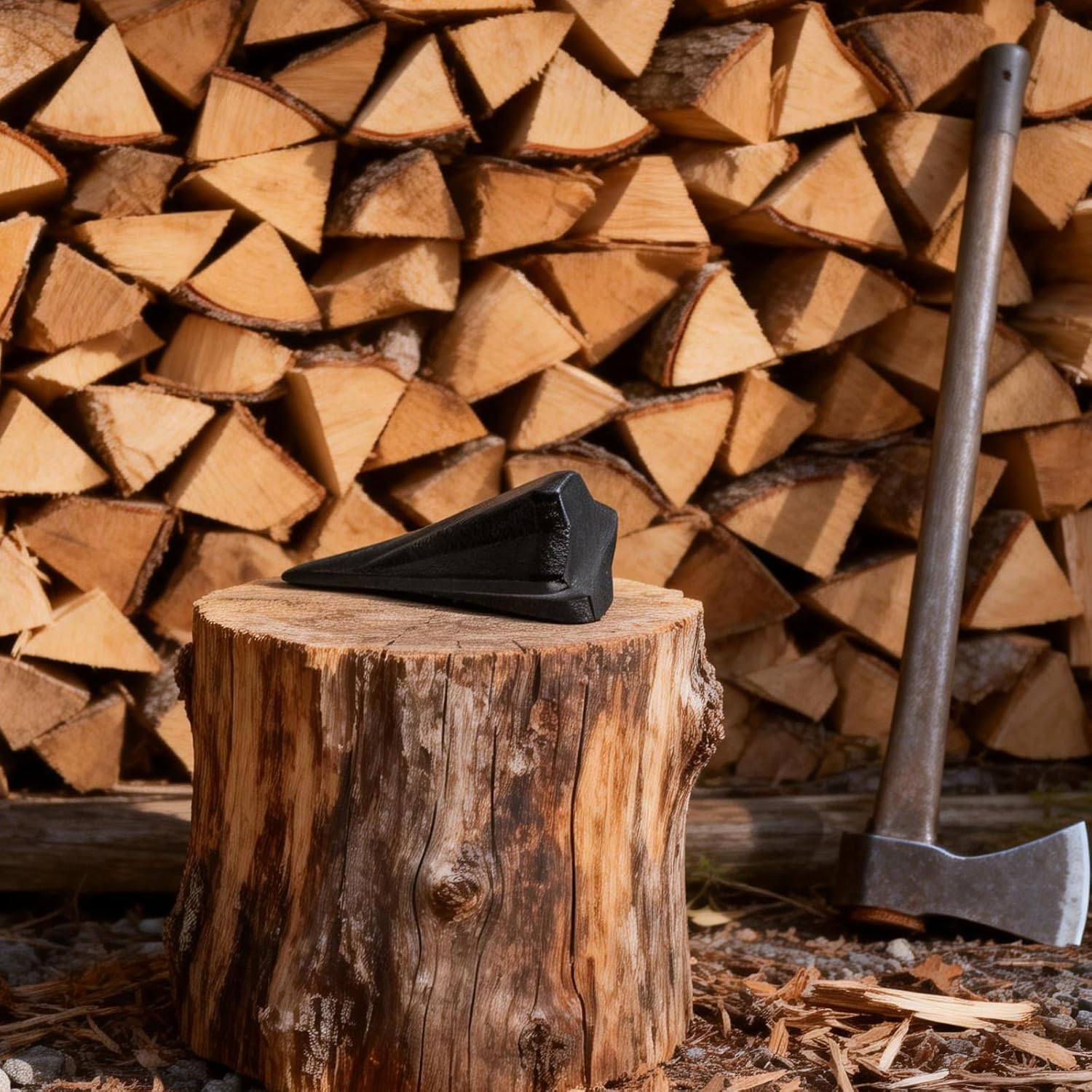 2 PCS 2 Sizes Diamond Wood Splitting Wedge, 3.5lb 5lb 4-Direction Steel Splitting Wedge, 4 Way Wood Splitter Wedge for Wood Splitting, Black