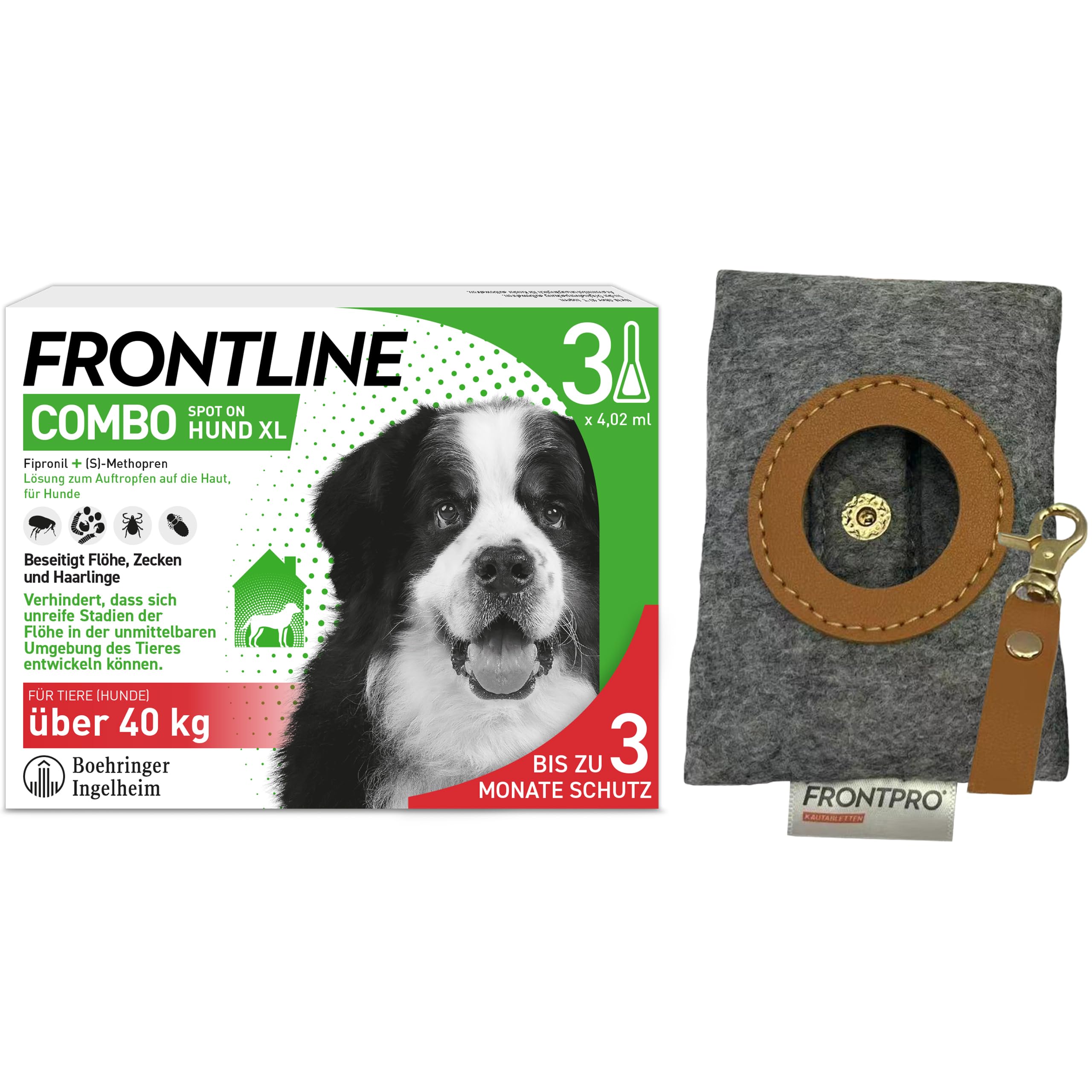 FRONTLINE Combo Hund XL gegen Zecken, Flöhe & Haarlinge (über 40 kg) | 3x Pipetten für bis zu 3 Monate Schutz - gegen Floheier, Larven & Puppen im Haushalt - wasserfest + Kotbeutelspender