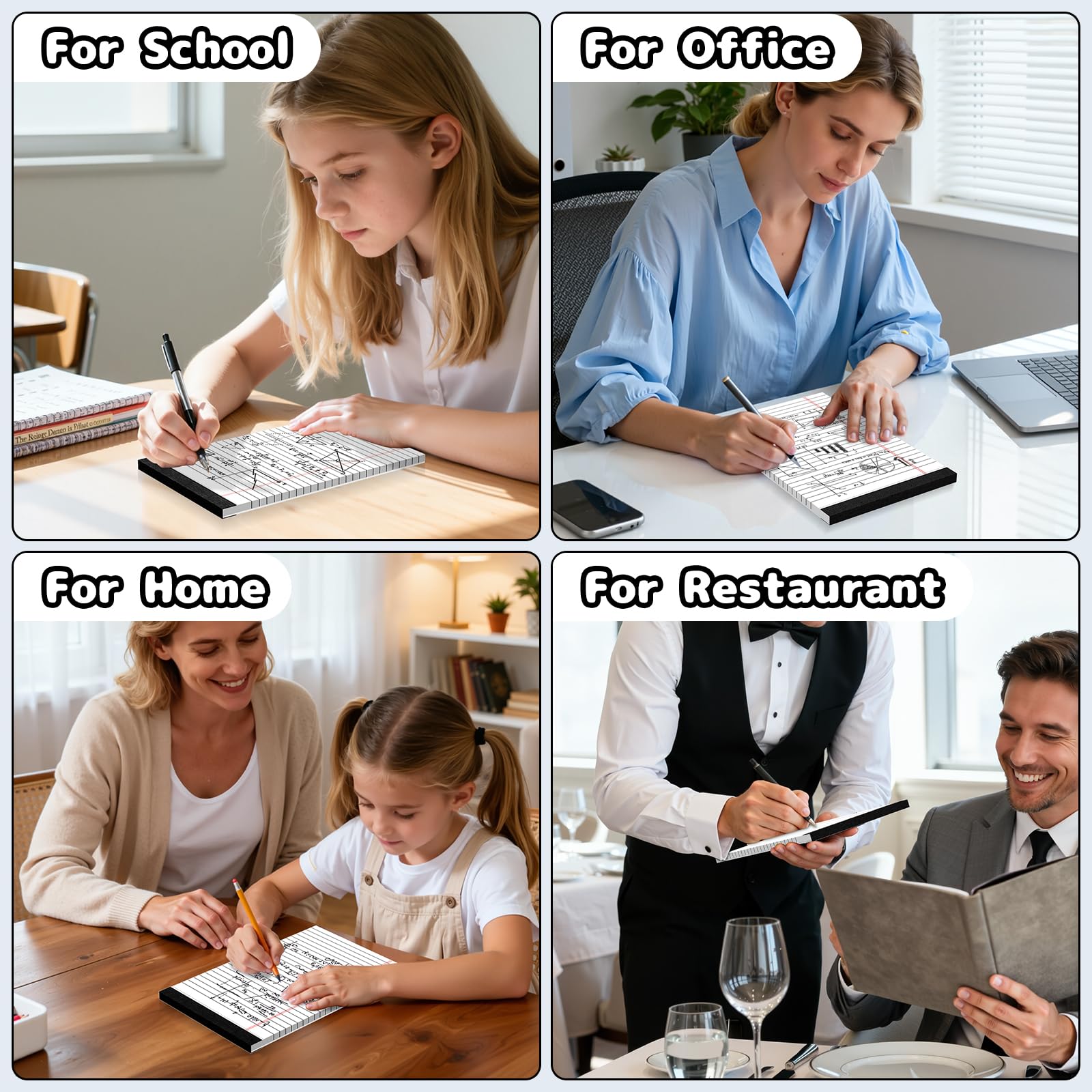 Notizblöcke, 12,7 x 20,3 cm, Notizblock, College, liniert, weiß, 6 Stück mikroperforierte Schreibblöcke, linierte Papierblöcke, Block aus Papier für Büro, Zuhause, Schule, 6 Stück