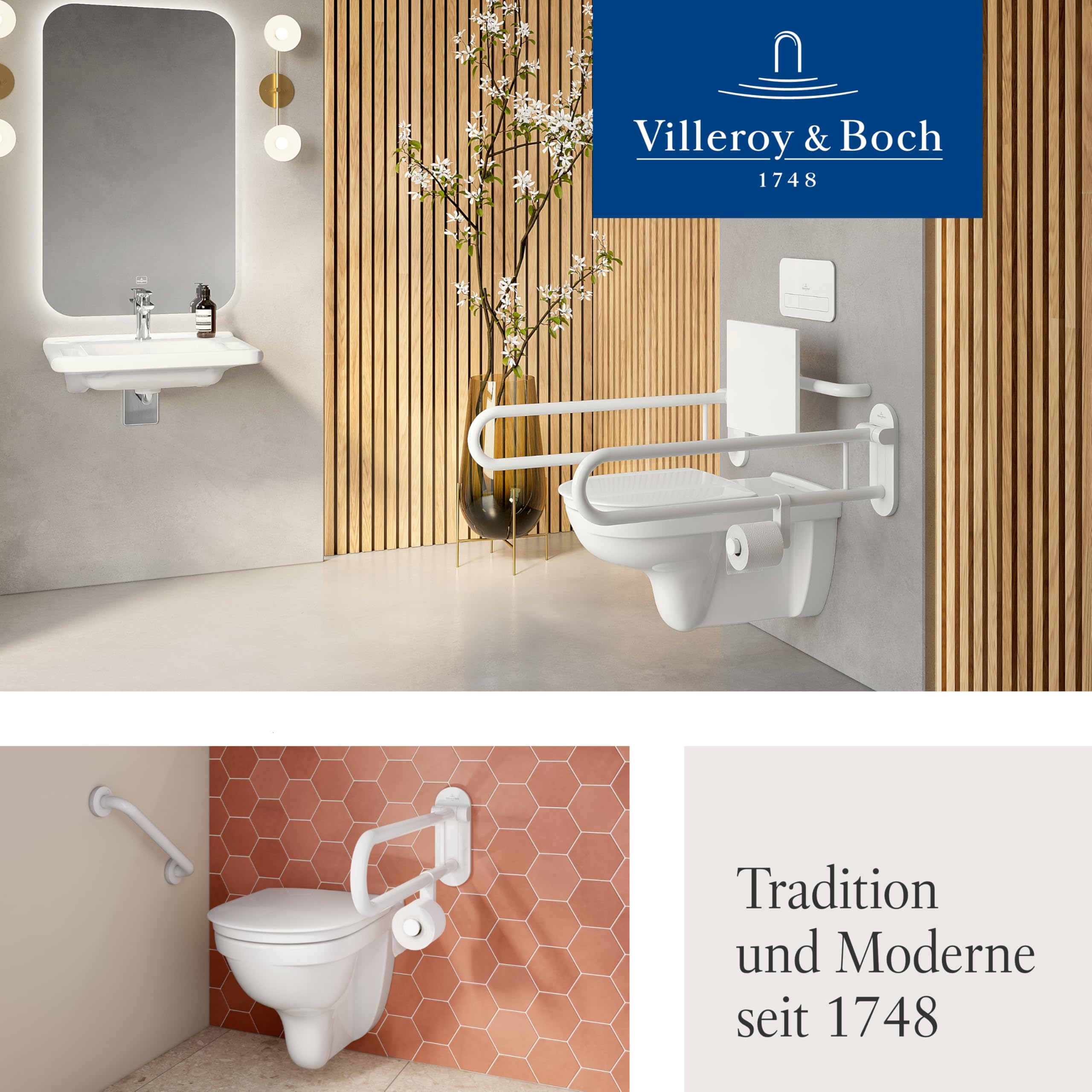 Villeroy & Boch ViCare WC-Sitz, mit SoftClose, D-Form – Weiß Alpin | Barrierefrei, mit Absenkautomatik, abnehmbar, aus bruchsicherem Duroplast, Original Ersatzteil, 9M51B101