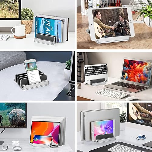 Miniatura 6 de Soporte vertical para laptop versión actualizada, soporte de escritorio de 3 ranuras con base ajustable, soporte de aluminio 4 en 1 para computadora
