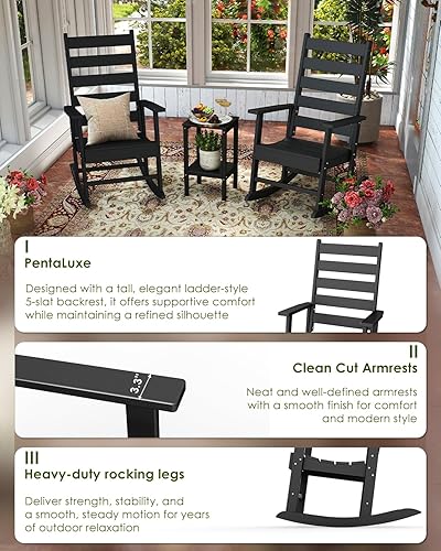 Miniatura 6 de GREENVINES Juego de 2 sillas mecedoras para exteriores  Plástico HDPE  Mecedoras de patio  Silla mecedora de porche  Coctelera  De gran tamaño