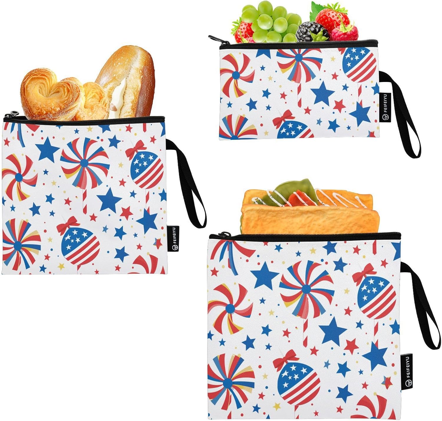 Toy Windmill 4th Of July Independence 3 Piecing Reusable Travel Snack Bags Waterproof Food Storage for Work Office Travel Picnic image 2 of 8 B0FN72FHHC