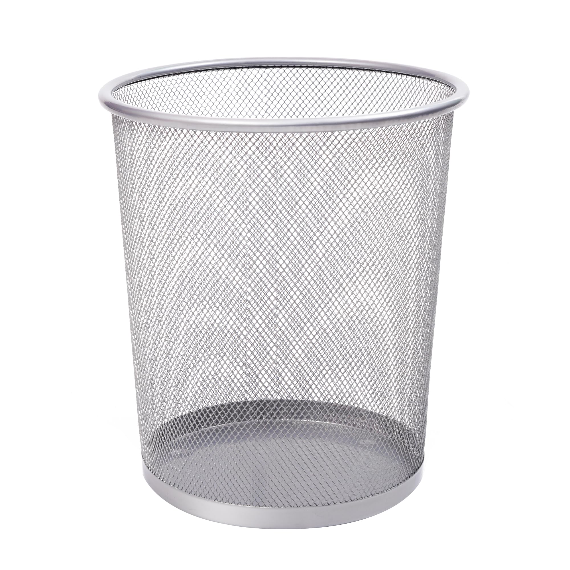 KEPLIN Round Trash Can - 1 Pack Silver Non-slip Mesh Bin, Stylish & Sturdy Metal Can for Home, Bedroom, Office, Bathroom, Living Room & Kitchen - Indoor Garbage Bin with Sleek Design