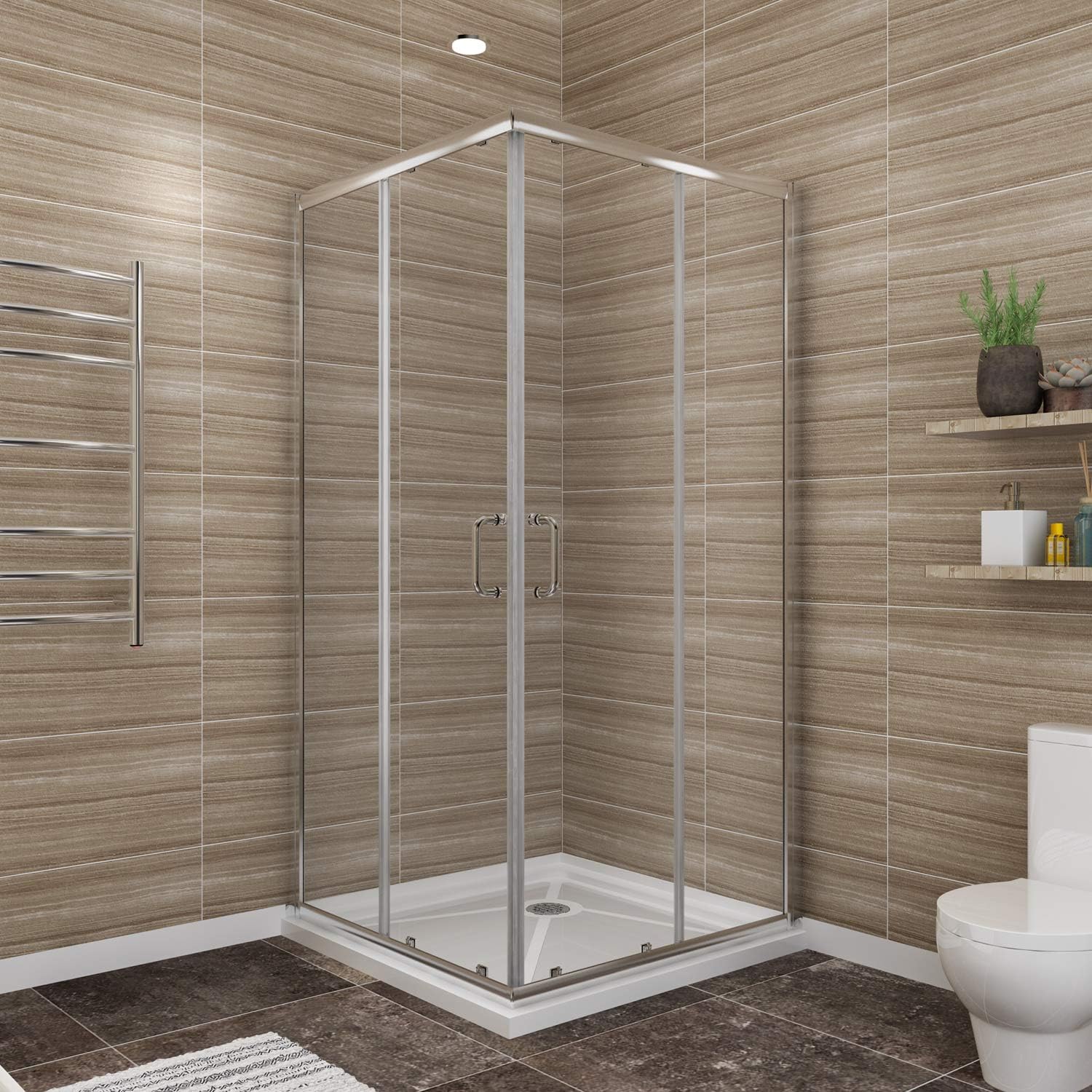 SUNNY SHOWERCorner Shower Enclosure with 1/4 in. Clear Glass Double Glass Sliding Square Shower Doors 36 x 36 x 72 inch, Chrome Finish, Shower Base Included