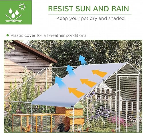 Miniatura 4 de Gallinero de metal grande, jaula para aves de corral galvanizada con cubierta resistente al agua y anti-UV, casa de conejo de pato al aire libre,