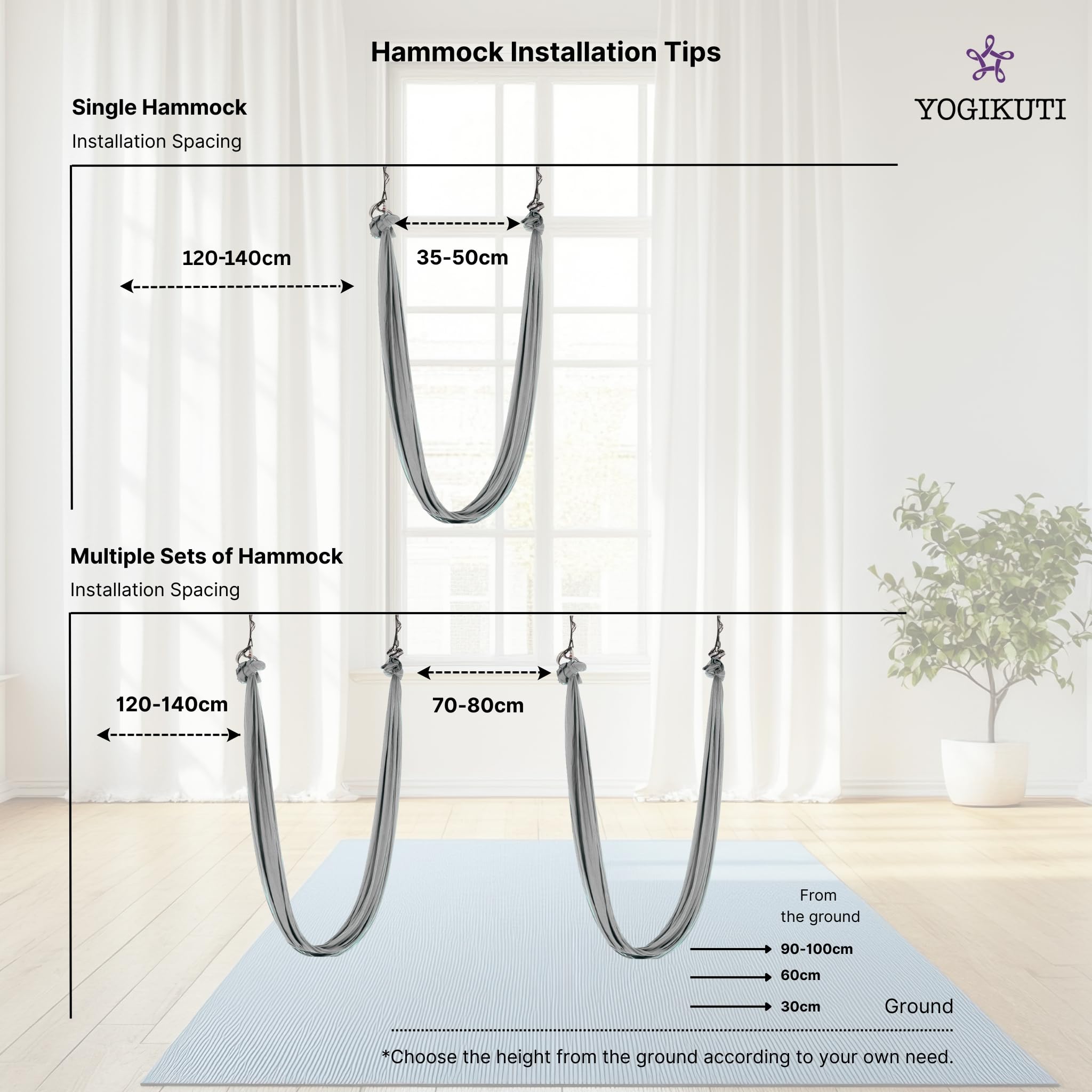 Yogikuti Aerial Yoga – Amaca per yoga volante, per rilassarsi, stretching, riduzione dello stress e mal di schiena (argento)