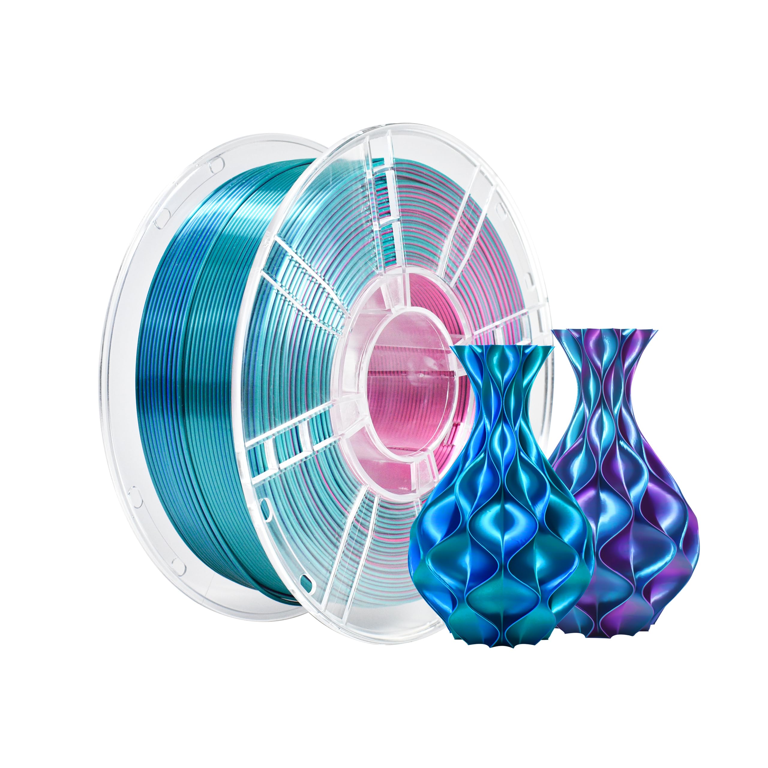 iBOSS Silk PLA Plus Filament 1kg, 3D Printer Filament Tri-Colors Coextrusion PLA+ Filament 1.75mm, PLA PRO with Silk PLA Red-Blue-Cyan, 3D Printing Filament +/-0.02mm for 3D Printer