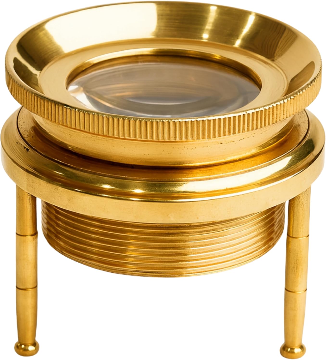 Vintage Shiny Brass Magnifying Glass Lens Stand Mini Magnifier for Reading, Jeweler Tool, Desk Decor, Antique Collectible Gift for Home & Office