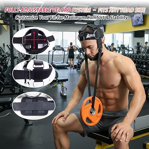 Miniatura 7 de Arnés de cuello ajustable con sistema de polea y bandas de resistencia, entrenamiento multidireccional de levantamiento de pesas para el cuello para