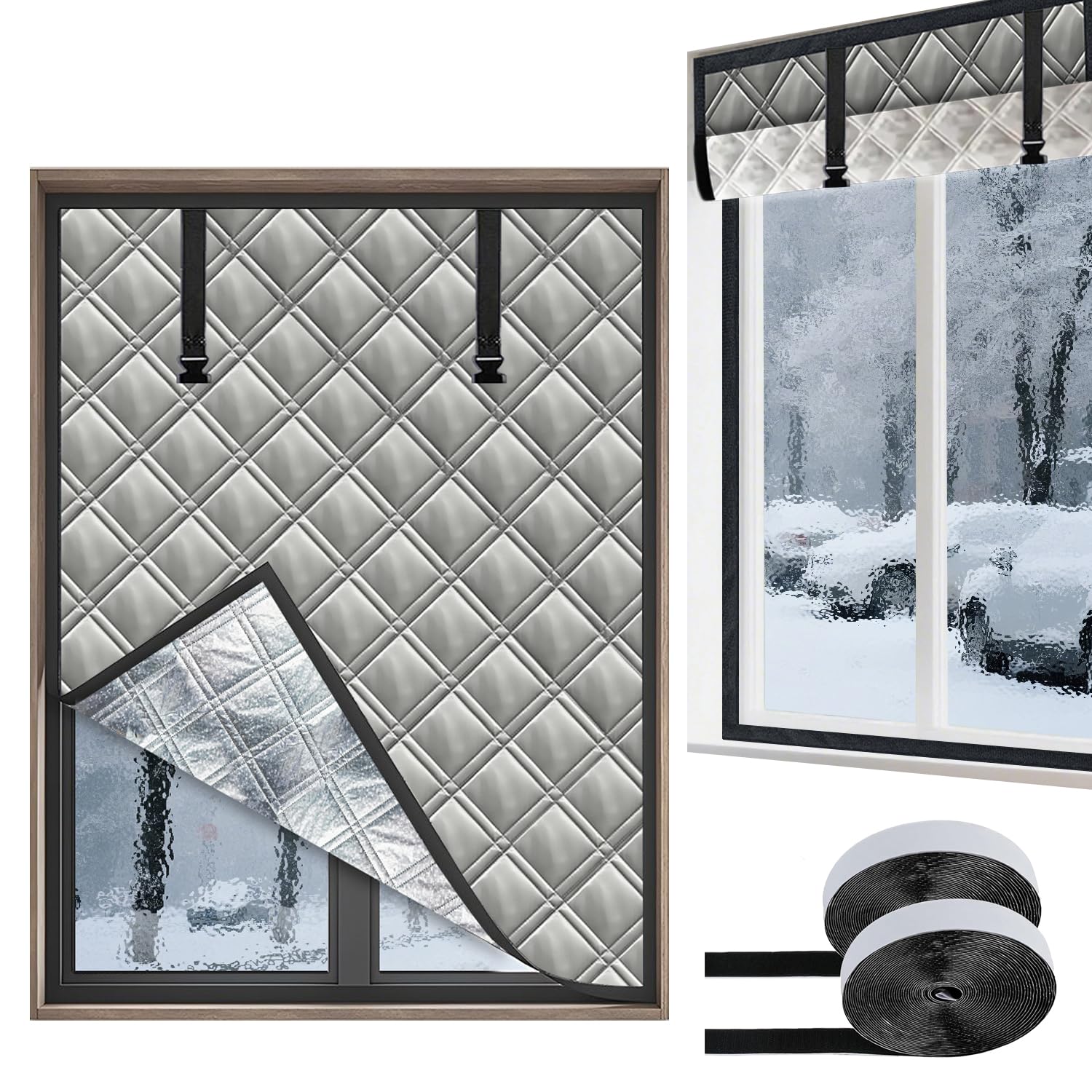 Aozzy Thermal Insulated Window Cover Max adjustable size 59*79,3 layer thickened Window Insulation Kits to Keep Cold or Heat Out,Windproof Noise,Blackout,Suitable for Old Windows to Save Heating Costs