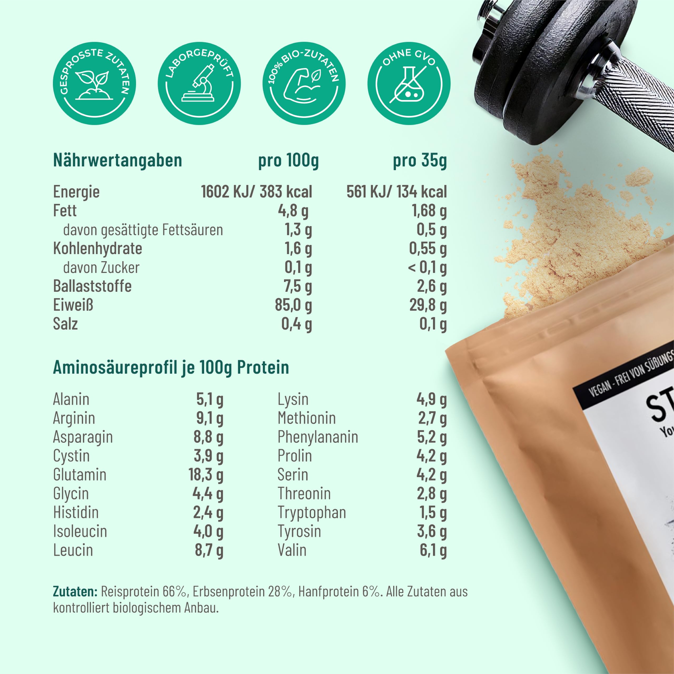 STRIVE ULTIMATE PROTEIN | 100% BIO Vegan | Natur | Optimales Aminosäureprofil | 1kg Bio Eiweiß Pulver mit 85% Proteingehalt | Ohne Zucker & Süßungsmittel | Made in Germany DE-ÖKO-039