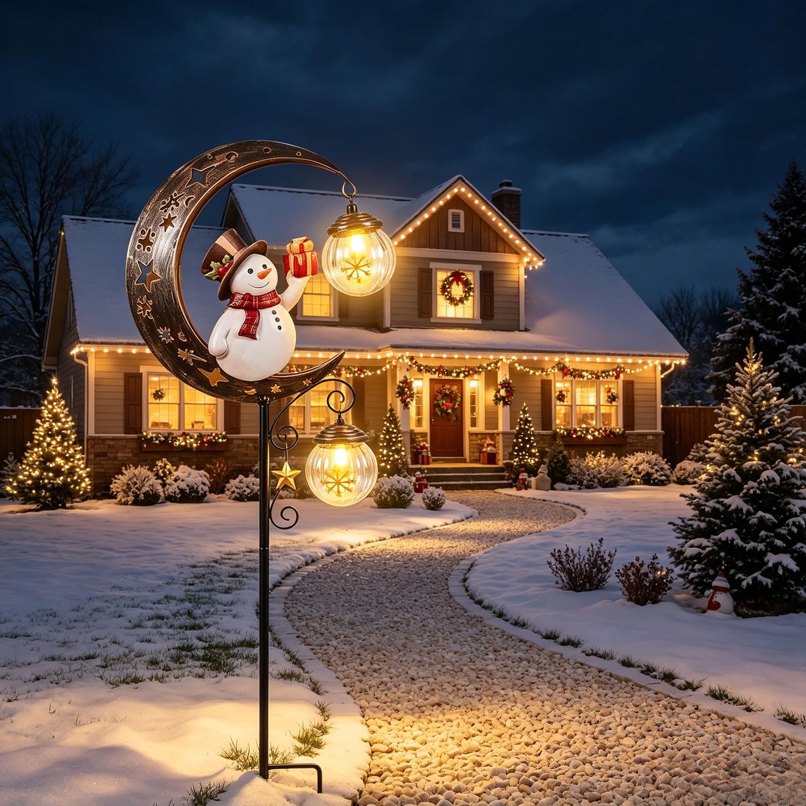 Christmas Santa Snowman Stake Light, Solar LED Pathway Decor (D)