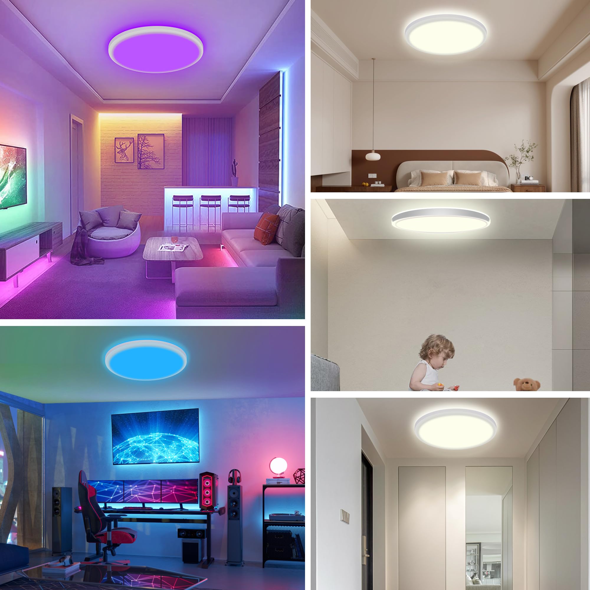 ONDTA LED Deckenleuchte Dimmbar LED Panel Ø57cm, 45W RGB Neutralweiß 4000K Deckenlampe mit Fernbedienung, IP44 Rund Küchenlampe Badezimmer lampe für Wohnzimmer Schlafzimmer Spielzimmer Kinderzimmer