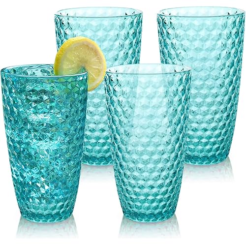 BELLAFORTE Shatterproof Tritan Plastic Tall Tumbler, Set of 4, 19oz - Laguna Beach Drinking Glasses - Unbreakable Tritan Drinking Glasses for Parties - BPA Free - Blue