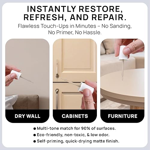 Miniatura 10 de Pintura de retoque con acabado mate, para armarios, paredes, ventanas, puertas y muebles, kit de 3 colores que combina con el 90% de las