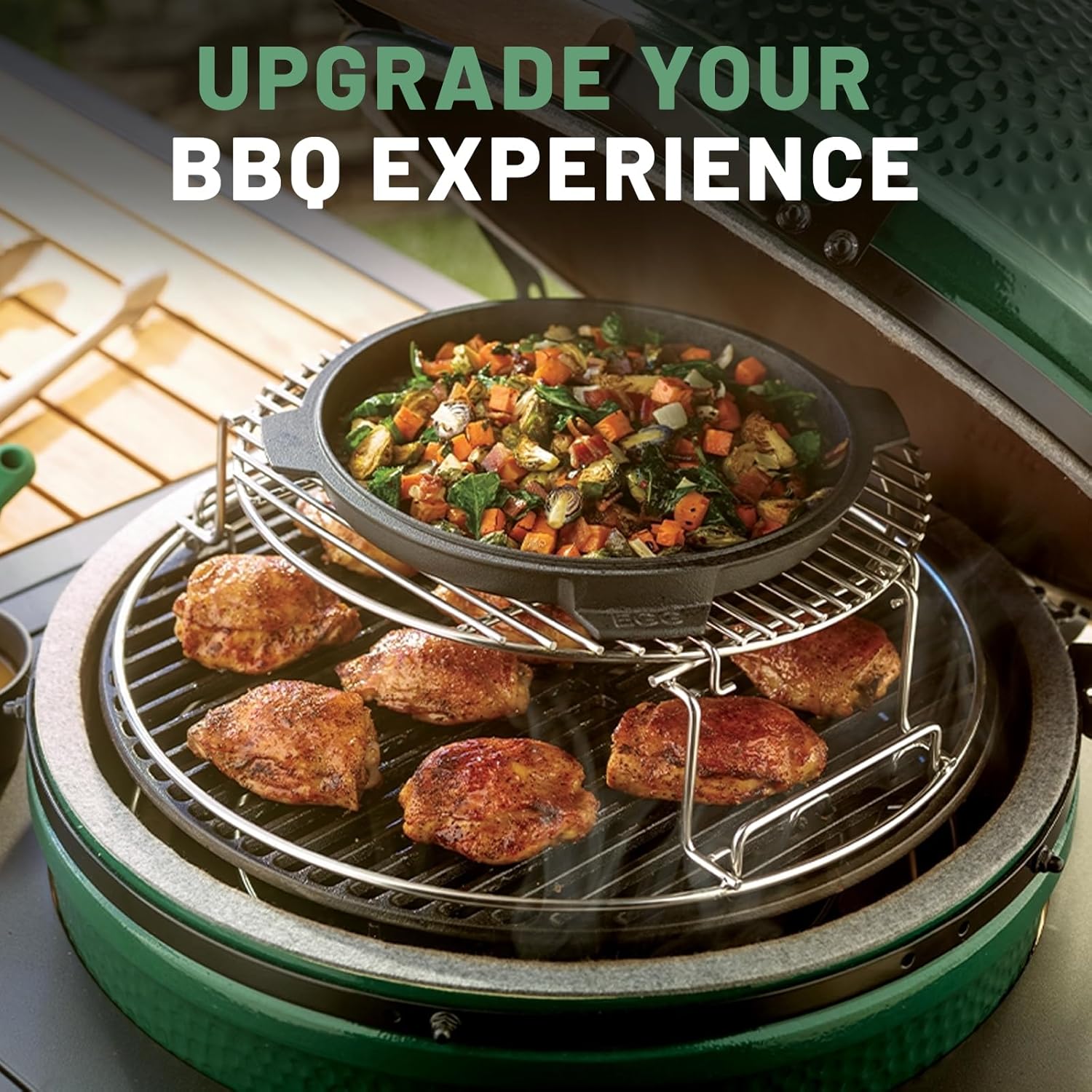 Band and Hinge Assembly for Large Big Green Egg, Barbecue Rust-Resistant Carbon Steel Band with Handle, Bilateral Split Hinge Kit with High-Temp Coating - Replace for Big Green Egg Band(L)