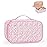 Relavel Cute Makeup Bag for Girls, Portable Pink Cosmetic Bag, Dual-layer Makeup Pouch with Brush Holder, Multi-Functional Preppy Toiletry Organizer for Travel, Daily Use - Pink Flower