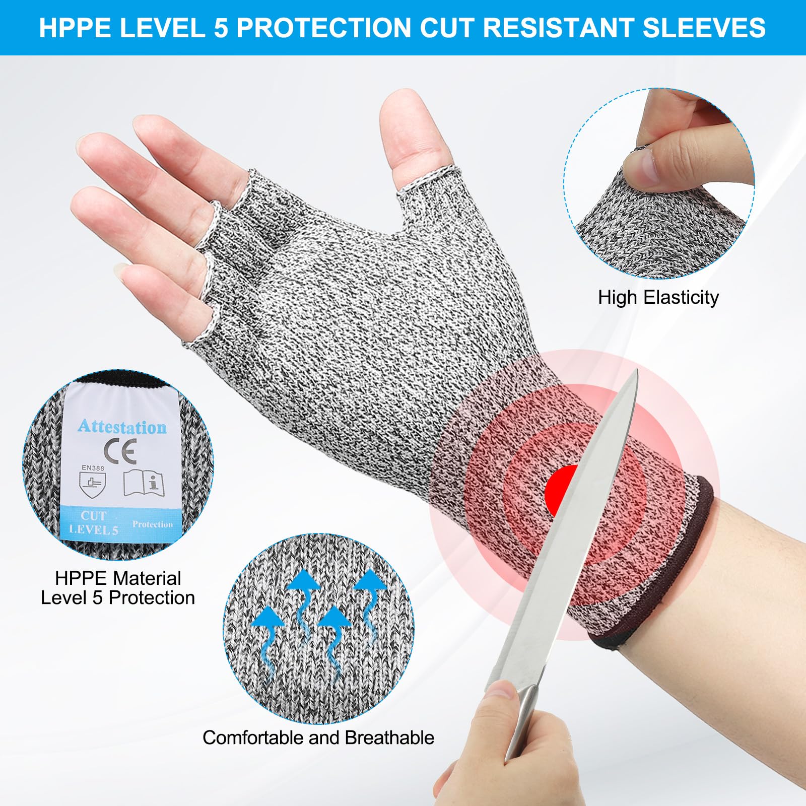 PATIKIL 8 Inch Cut Resistant Sleeves with Finger Grips - Image 3