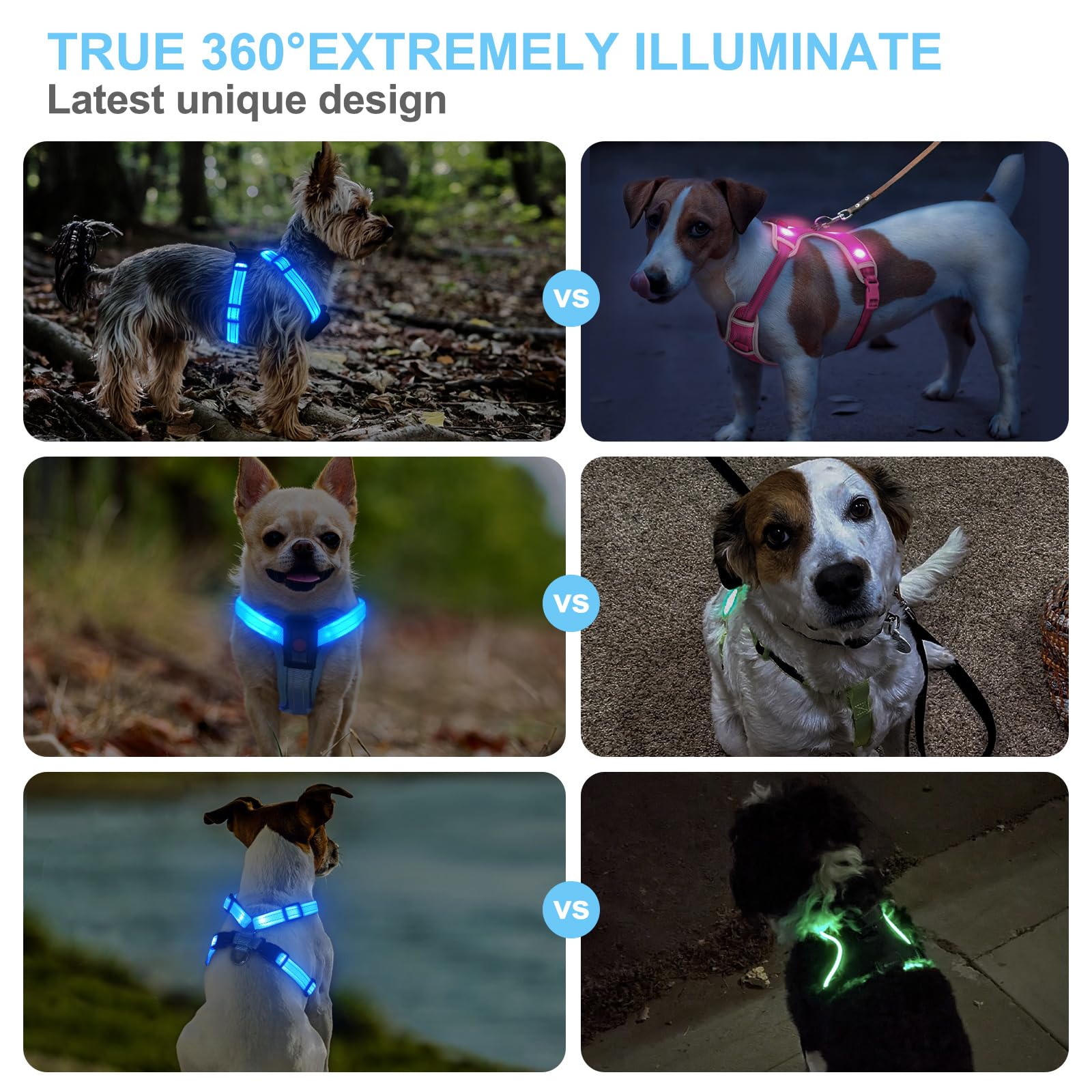 Arnés iluminado para perros pequeños recargable, arnés de chaleco LED para perro, arnés ajustable iluminado que brilla en la oscuridad, para cachorros, seguridad nocturna, caminar,