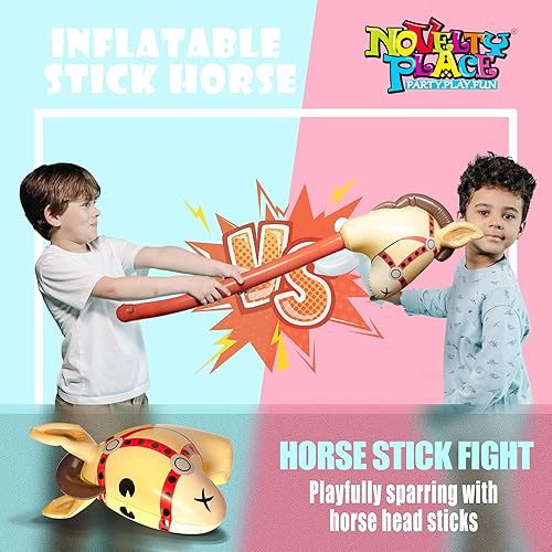 Miniatura 5 de Novelty Place Juguete inflable de caballo de palo de 4 piezas, globos inflables de cabeza de caballo de 38 pulgadas para niños y niñas, perfecto
