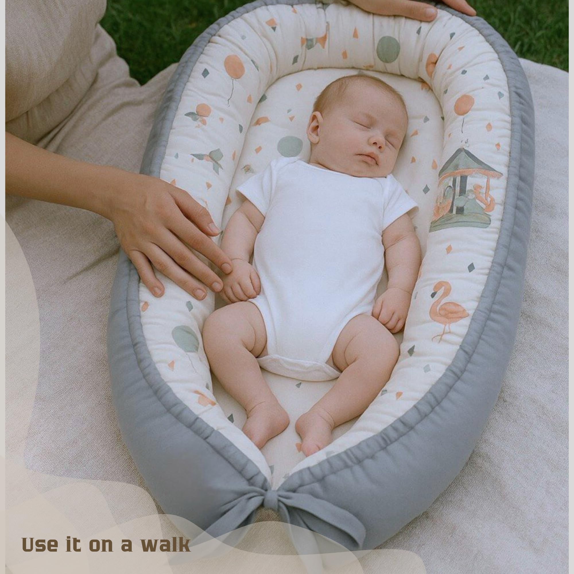 SkyLes Baby Nest Pod per neonati 0-12 mesi - Baby Lounge con materasso in memory foam (60 × 25 cm), fodera rimovibile lavabile, tessuto morbido e traspirante