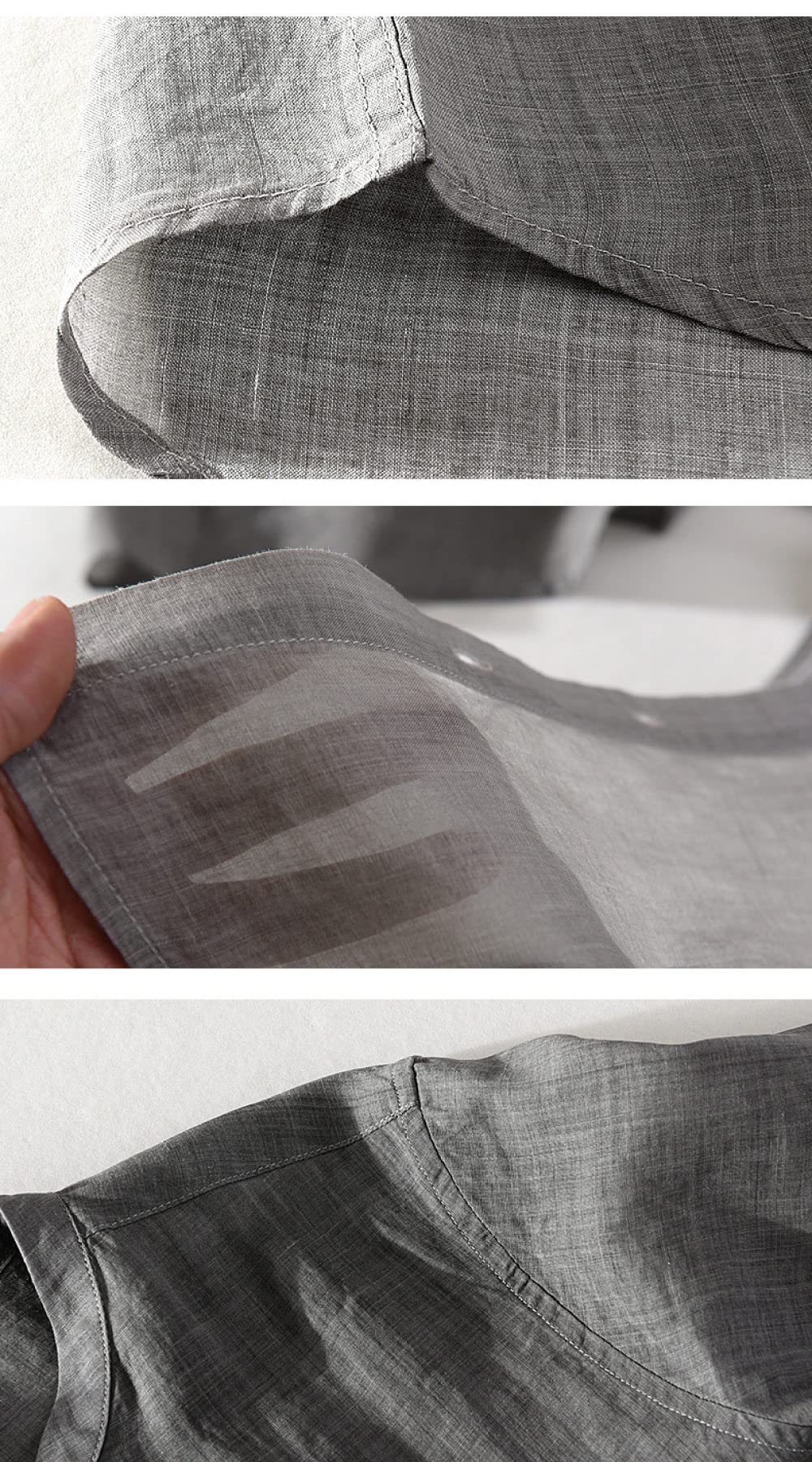 H3TF5J Chemises pour Hommes, Chemise hawaïenne d'été pour Hommes Gris Clair Vintage en Coton et Lin col Montant Chemise de Plage à Manches Courtes Bouton décontracté t-Shirt de fête à séchage