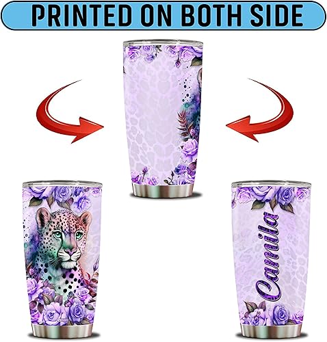 Miniatura 6 de Regalo personalizado de leopardo para mujeres, taza de café, taza de viaje, botella de agua regalos para amantes de los leopardo, cumpleaños,