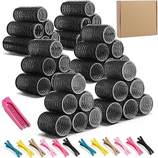Heatless Self-Grip Hair Rollers Kit, 3 Sizes (0.79",1.18",1.57") for Short/Medium/Long Hair | 36 Rollers +12 Clips + Foldable Comb | No Heat Curlers for Overnight Waves,.Blue or black randomly!