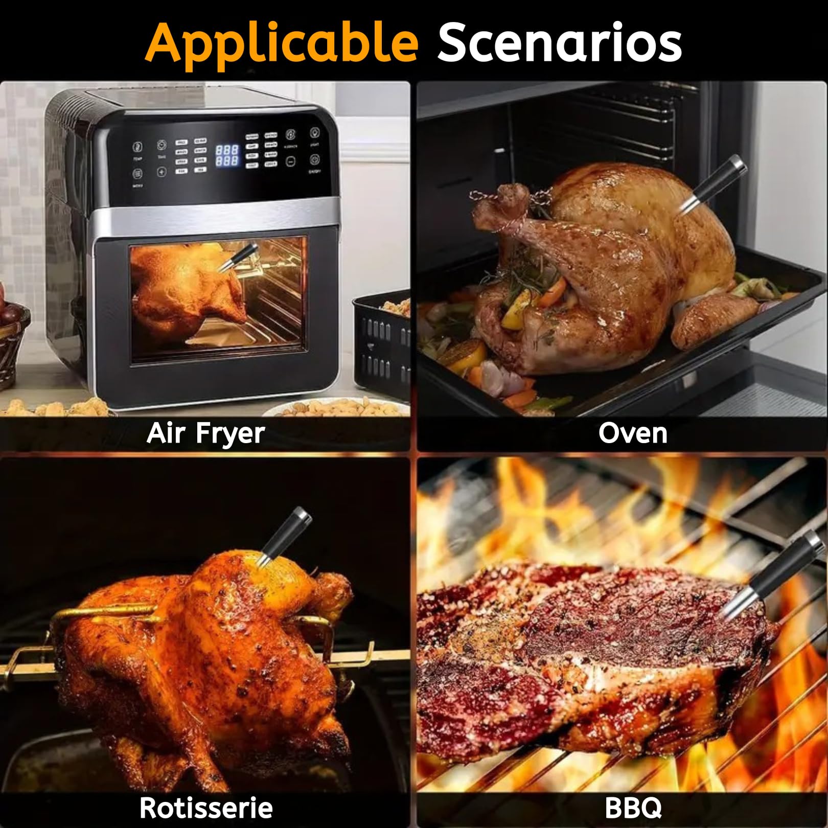 Termometro digitale per carne, wireless, con Bluetooth 5.3, con controllo tramite app, sonda in ceramica impermeabile ad alta precisione, ricarica rapida e magnetico, per forno, grill, barbecue