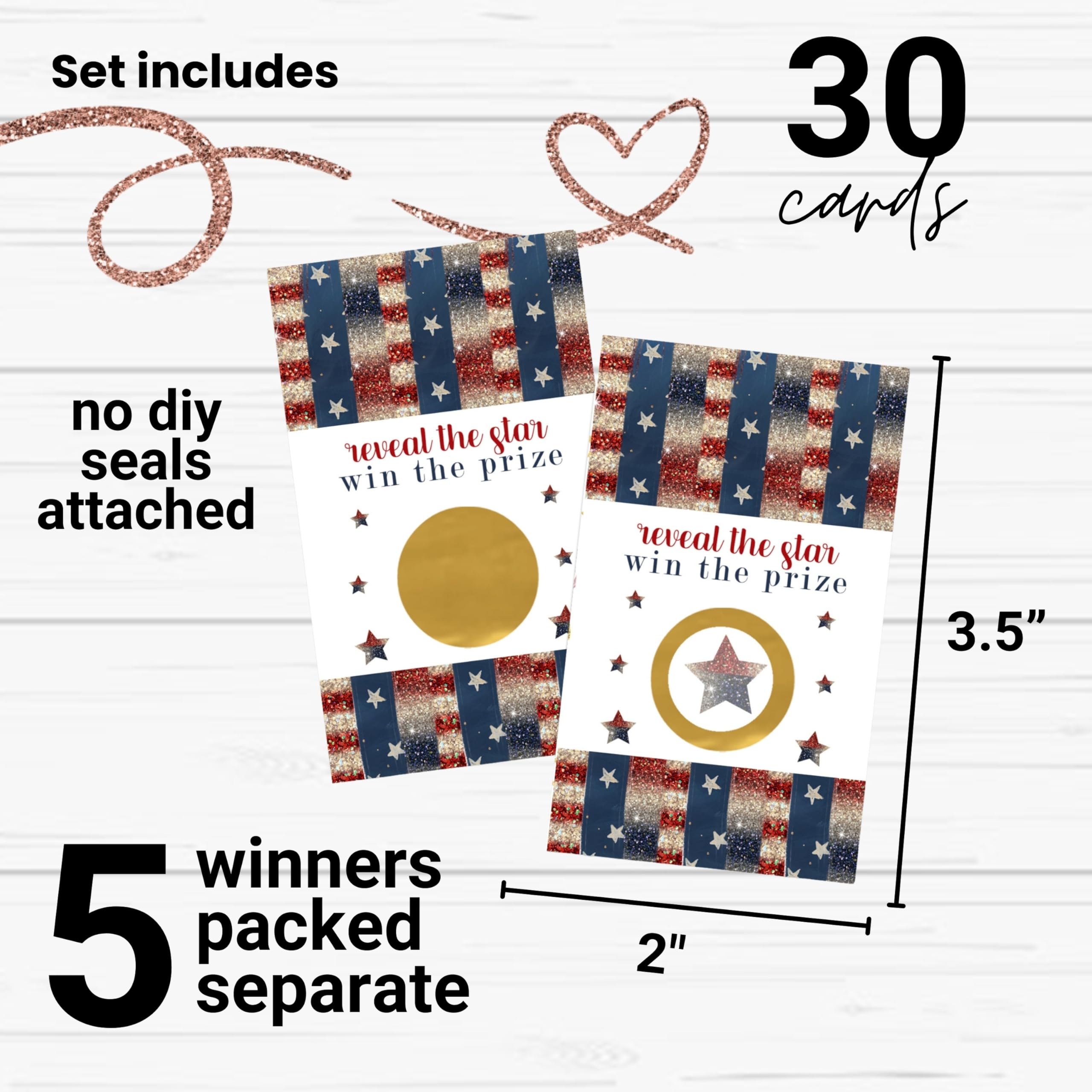 Festive Star Scratch-Off Cards (30 Pack) - Red White & Blue, 5 Winners, For 4th Of July Parties & Events - View #2
