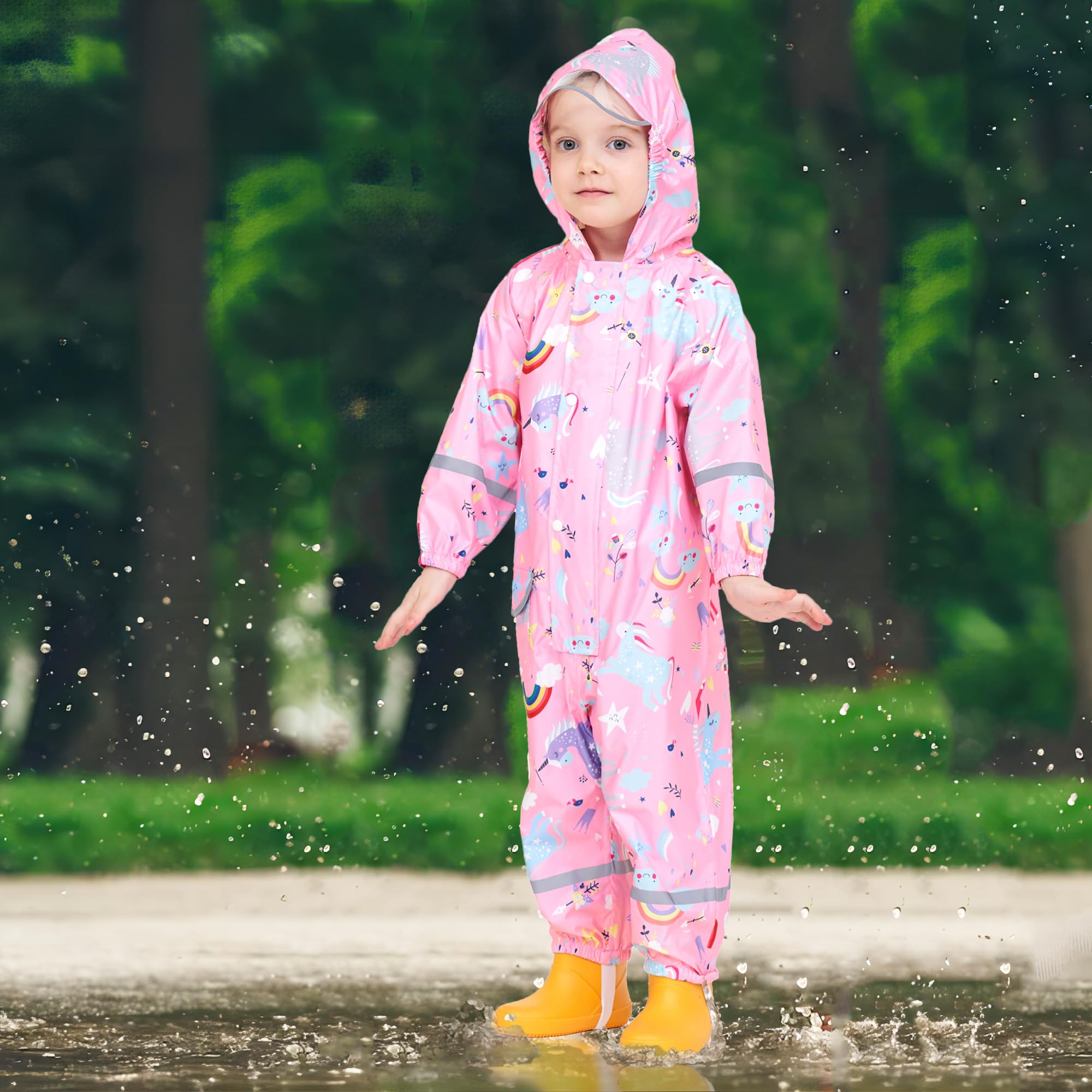 Fewlby Tuta Impermeabile Bambini - Tuta Pioggia Bambina Poncho Antipioggia Ragazze Ragazzi Giacche Impermeabili con Cappuccio Mantella da Pioggia Riutilizzabile per 1-10 Anni