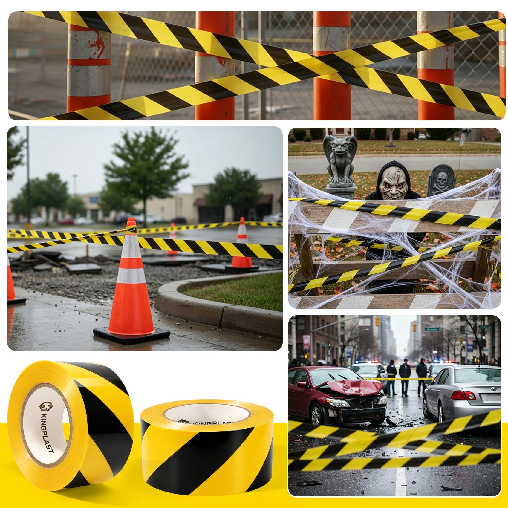 K KINGPLAST Caution Tape 2.8 Inch by 660 Feet Yellow Black Striped