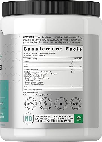 Miniatura 2 de Horbäach Monohidrato de creatina en polvo, con colágeno y L-taurina, 10.05 onzas, sin sabor, para mujeres y hombres, sin OMG, sin gluten