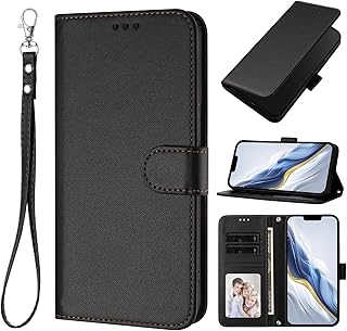 Ymyhyuxi Leather Flip Cases for Samsung Galaxy A07 Case Business Cover Card Wallet Phone Solid Color Three Card Slot Covers (Black)