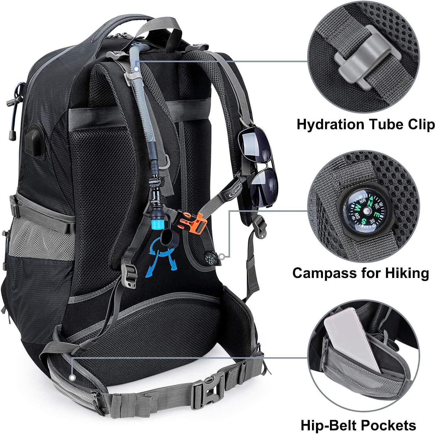 G4Free 50L Hiking Backpack Waterproof Daypack Outdoor Camping Climbing Backpack with Rain Cover for Men Women(Dark Grey)