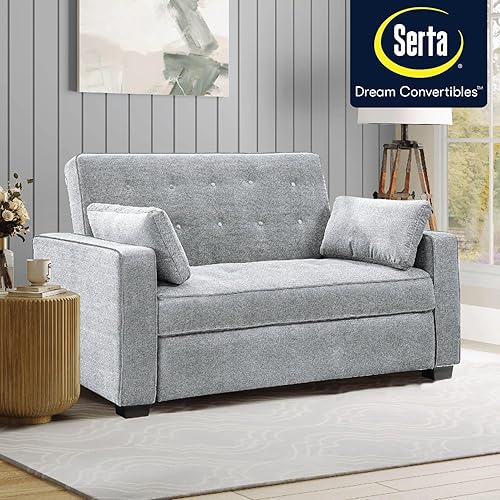 Miniatura 5 de Serta Ainsley - Sofá cama convertible de 72.6 pulgadas, tamaño Queen, Dreamcoil Comfort, tela tejida suave, color gris claro