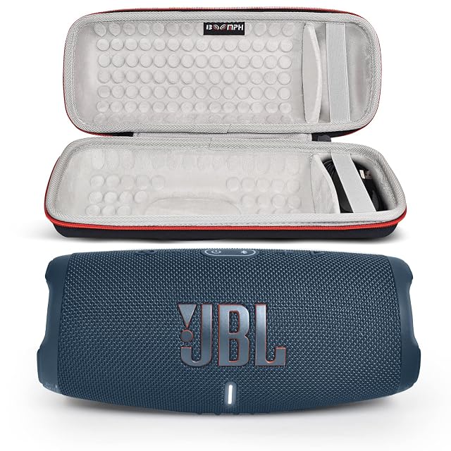 JBL Charge 5 Portable Waterproof Wireless Bluetooth Speaker Bundle with Portable Hard Carrying Protective Case - Blue