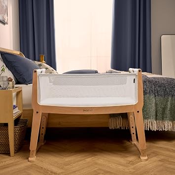 SnuzPod Studio Next to Me Crib, Baby Bed with Zip-Down Wall and 6 Height Settings, Includes Breathable Mattress and Wheels for Newborn (0-6 months), Stockholm
