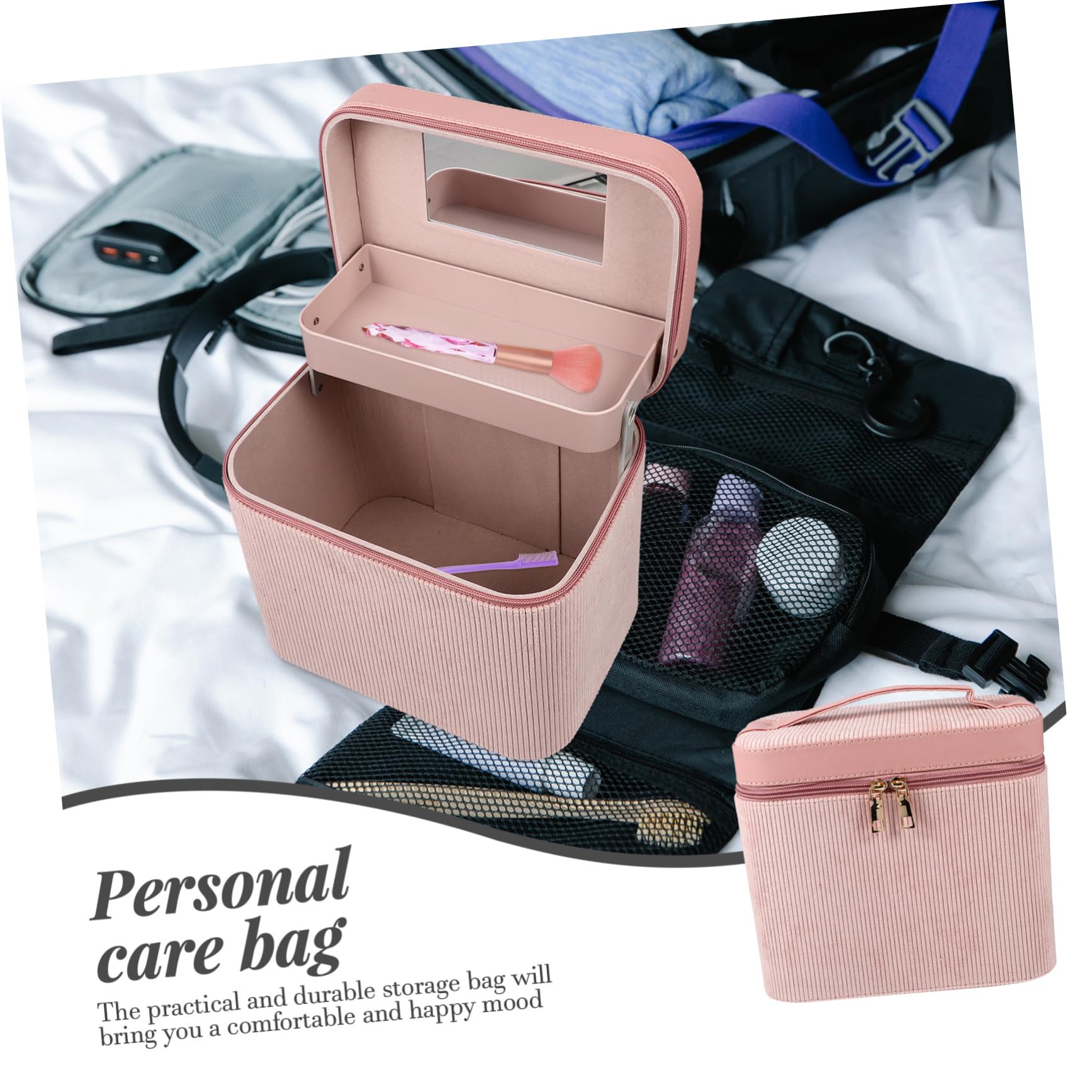 Doppelstöckiger Kosmetikkoffer für Großer Reise Make Up Organizer mit Spiegel Leicht und Strapazierfähig für Reisen und Zuhause