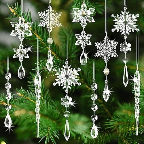 Miniatura 9 de 20 adornos de árbol de cristal, decoraciones de árbol de Navidad, adornos de cristal de copo de nieve, adorno de Navidad acrílico colgante, gota de