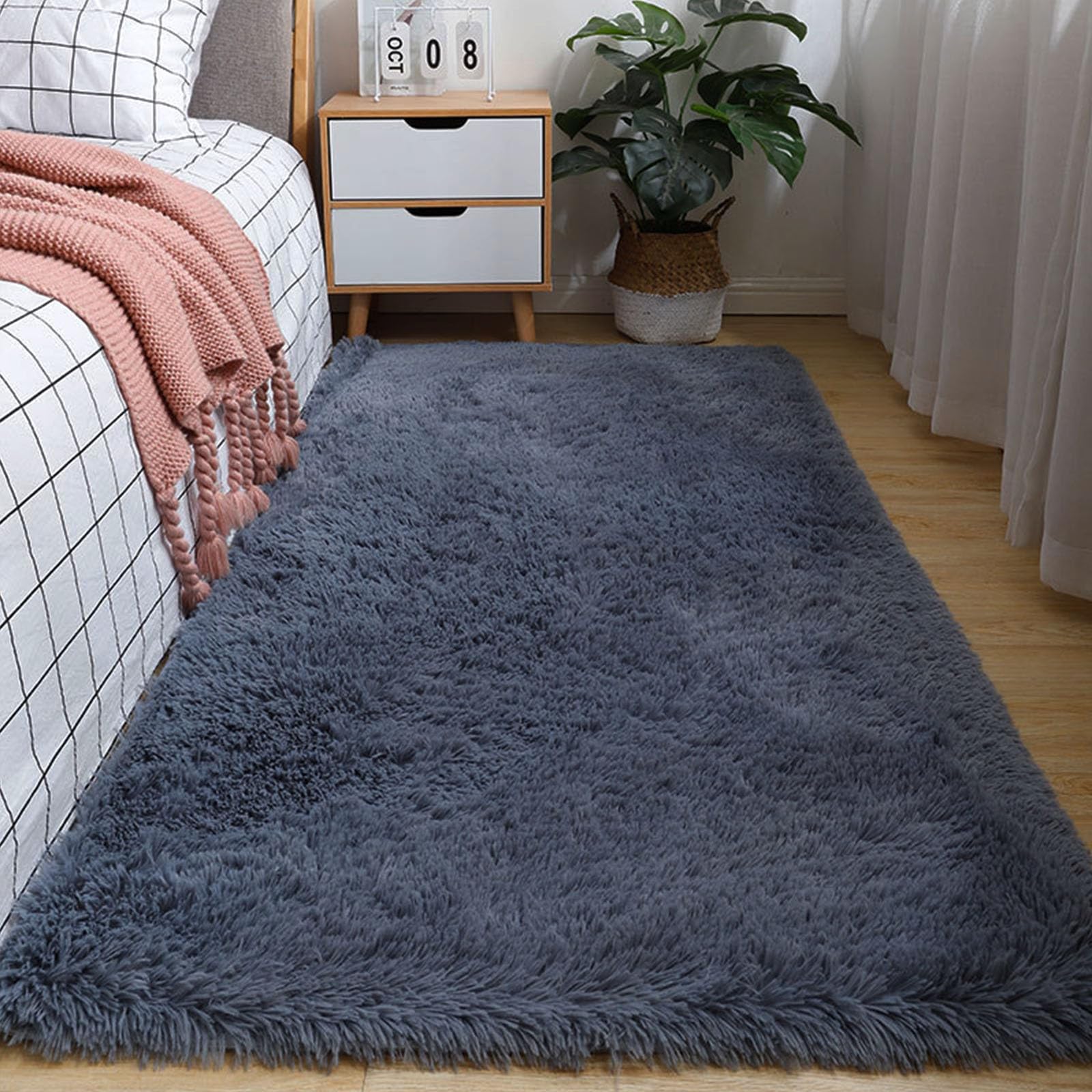 XUEDNGM Plush Carpet Area Rugs 180 x 280 cm(71 x 110inch) Shaggy Soft and Elegant Carpets, Plain Thick Pile Anti Slip Rugs Washable Modern Floor Carpets for Living Room Bedroom, Grey