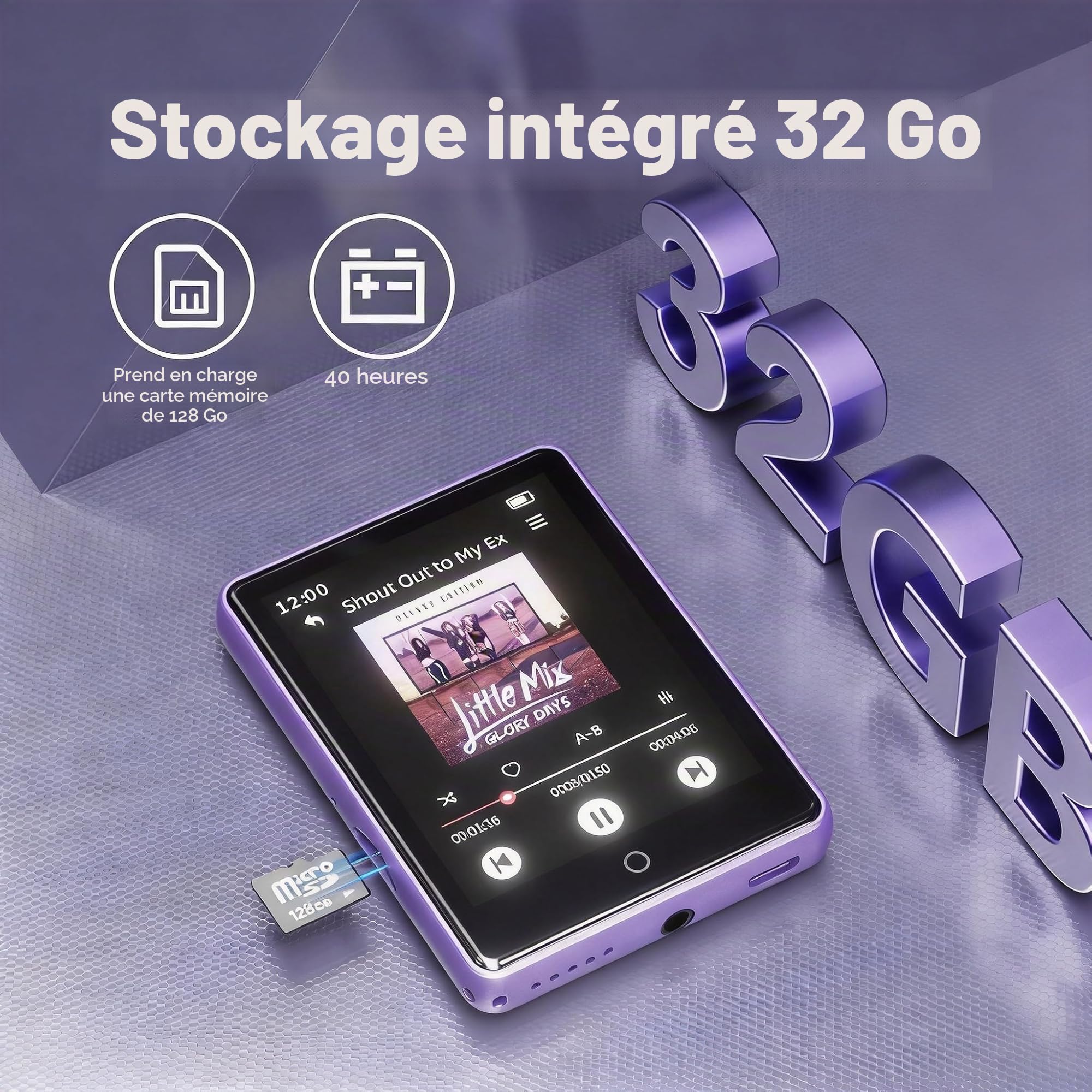 32Go Lecteur MP3 Bluetooth 5.3 avec Haut-Parleur, écran Tactile 2,8 Pouces
