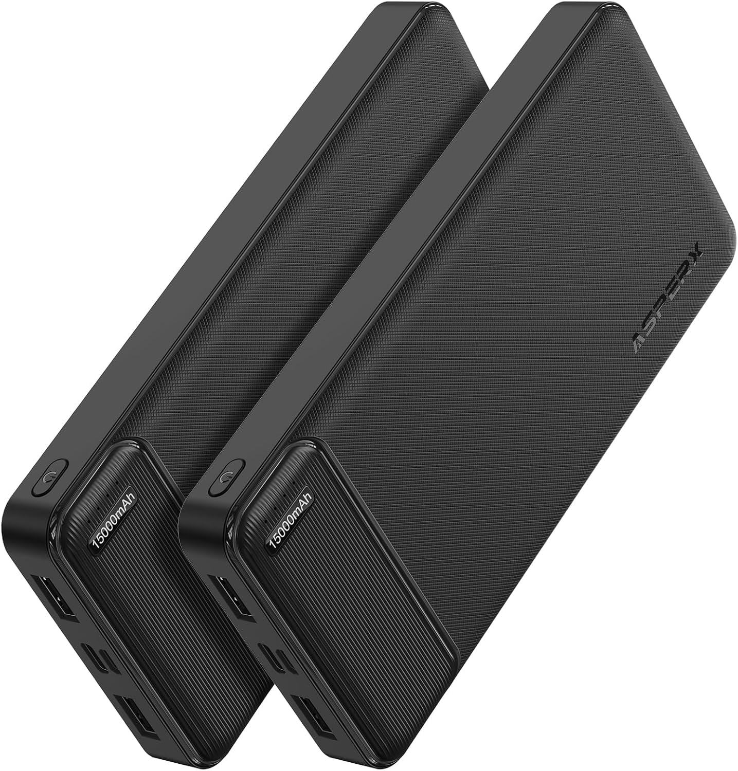AsperX 2-Pack 15000mAh Portable Charger Power Bank 3A Fast Charging, USB C Output Portable Battery Bank External Battery Pack for iPhone 16/15/14/13, Galaxy, Google LG,Tablets and Heated Vest