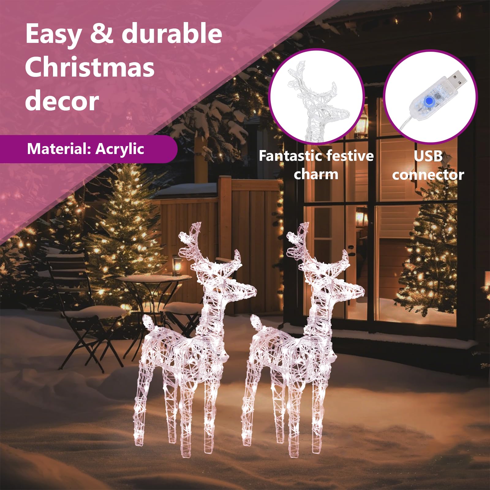 LED-Rentiere 2 STK. Warmweiß 80 LEDs Acryl