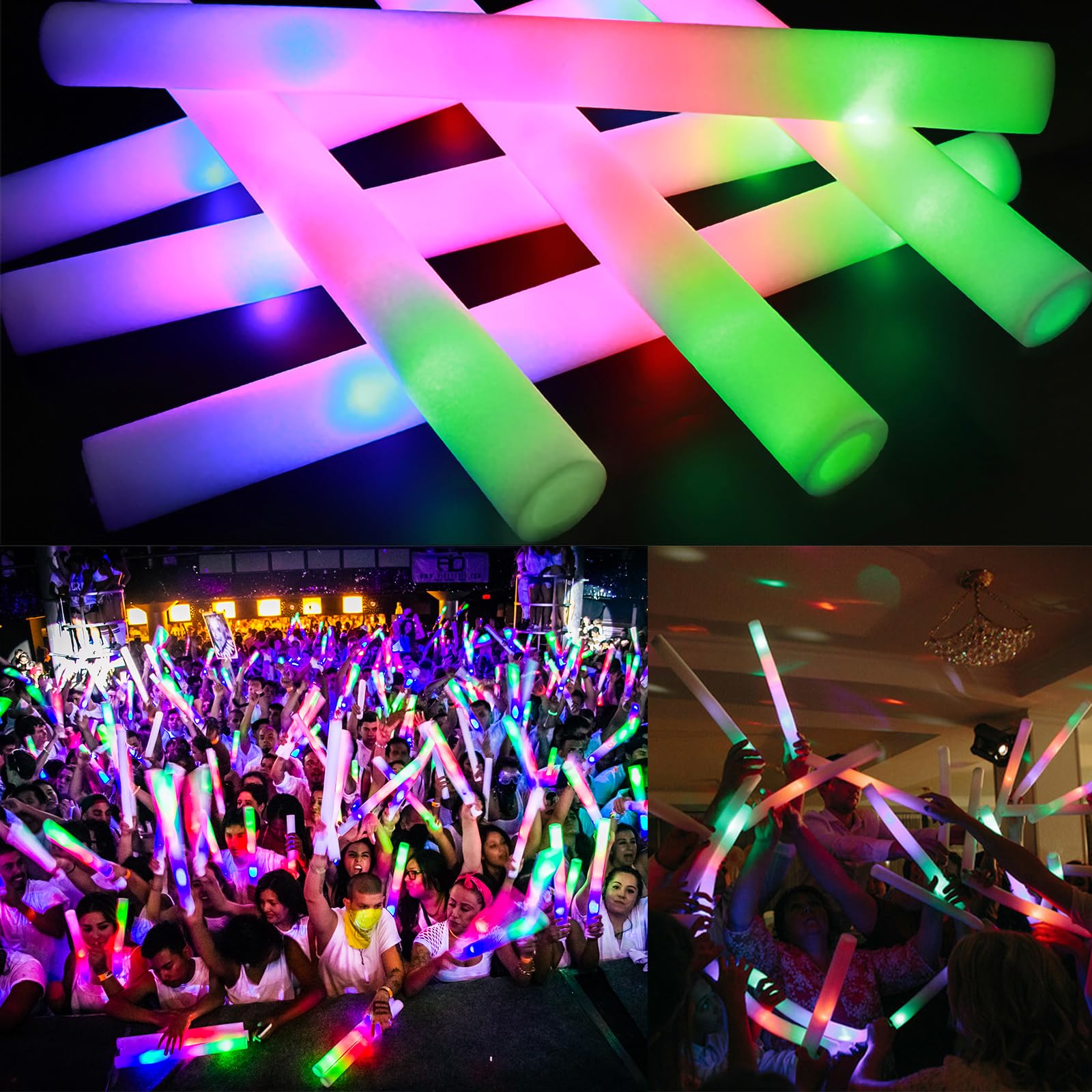 Bastoncini Luminosi In Schiuma, Bastoncini Luminosi a Led, 40pcs Bacchetta Luminosa Fluorescenti, 3 Modalità Lampeggianti, Multicolore Bastoncini Luminosi per Compleanno Feste Natale Halloween