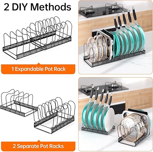 Miniatura 5 de MUDEELA Organizador expandible para ollas y sartenes debajo del gabinete, organizador de tapas de ollas para organizadores de gabinetes de cocina y