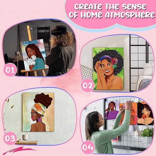 Miniatura 5 de Sherr 20 lienzos estirados predibujados, arte negro Afro Queen para pintar para adultos, contorno predibujado estirado, lienzo de algodón, lienzo