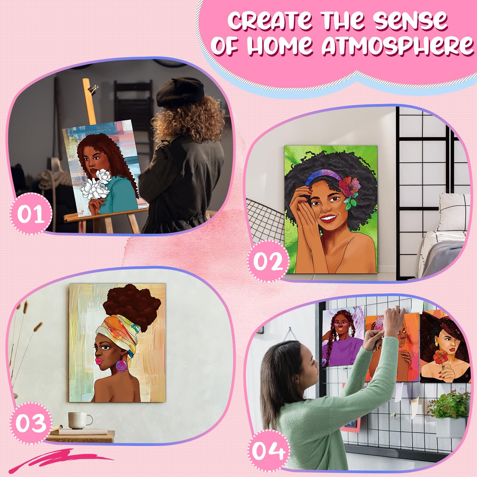 Sherr 20 Pcs Stretched Pre Drawn Canvas Afro Queen Black Art for Painting for Adults Outline Pre Drawn Stretched Cotton Canvas to Paint Party Set, 8 x 10''(Stylish)