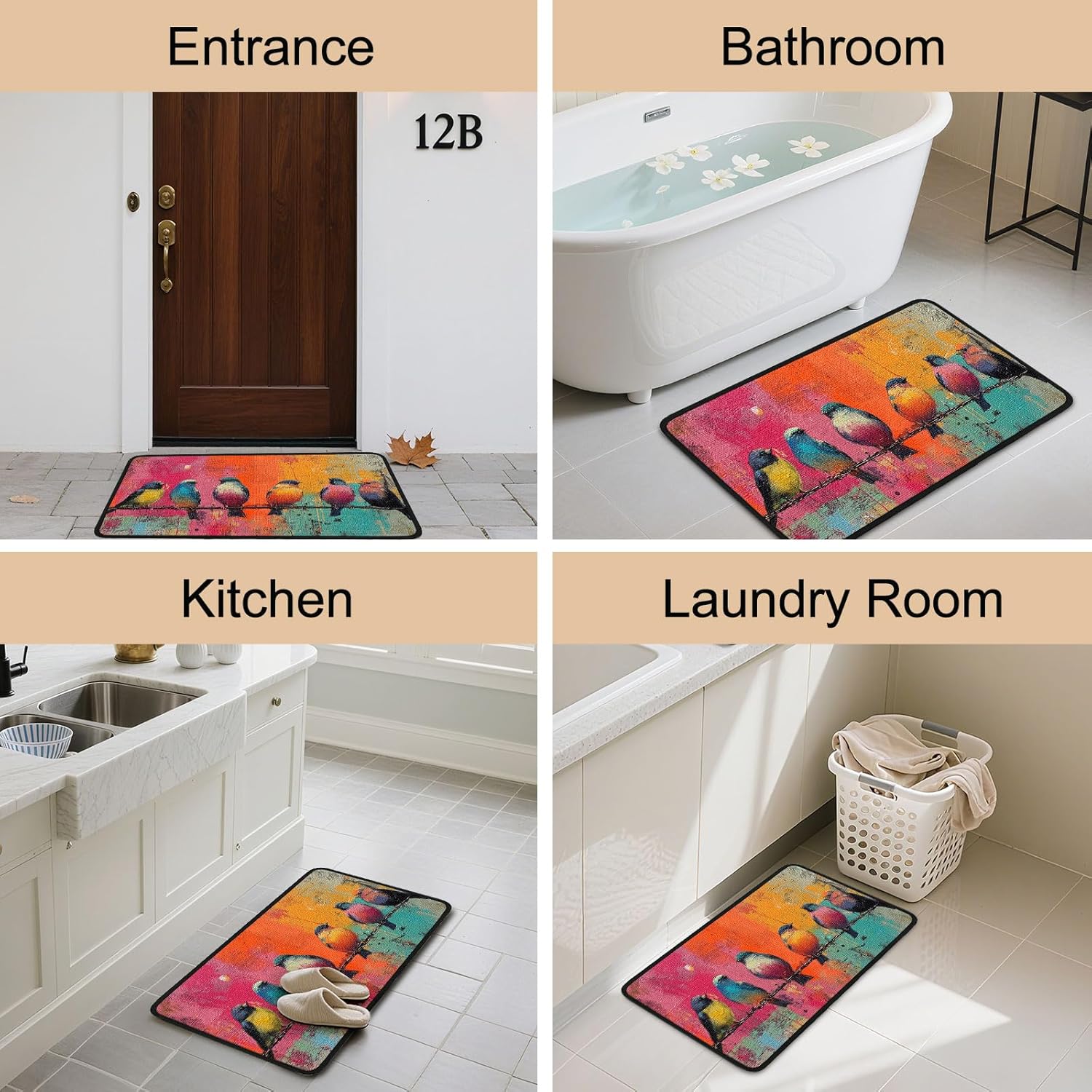 Worltoldb Bird Branch Door Mat Indoor Outdoor Entrance Floor Mats Non-Slip Washable Decor Rugs 27x15 Inch
